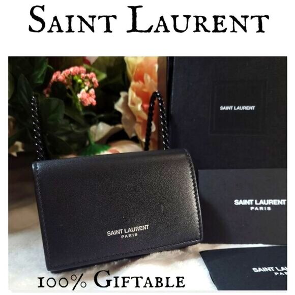 NIB Saint Laurent Leather Trifold Wallet Black Ladies GIFTABLE - Picture 1 of 17